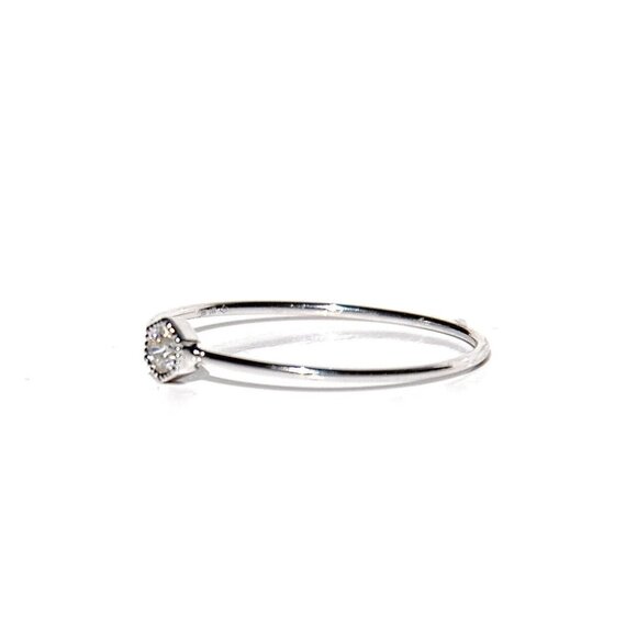 18K White Gold Hexagonal Diamond Petite Solitaire Stack Ring - Picture 6 of 6